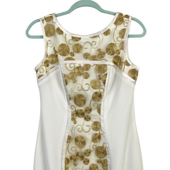 Theia Gilded Embroidered Sheath Cocktail Dress White & Gold Size 6 Event - Picture 3 of 11